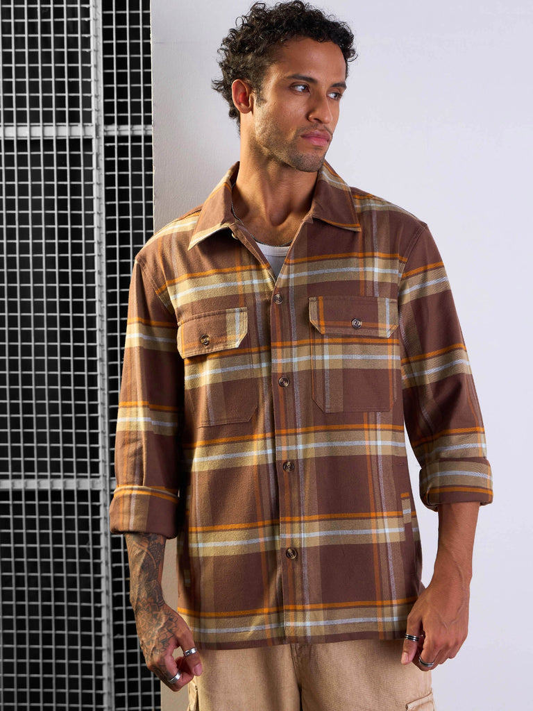 Men's Brown Side Pocket Shacket