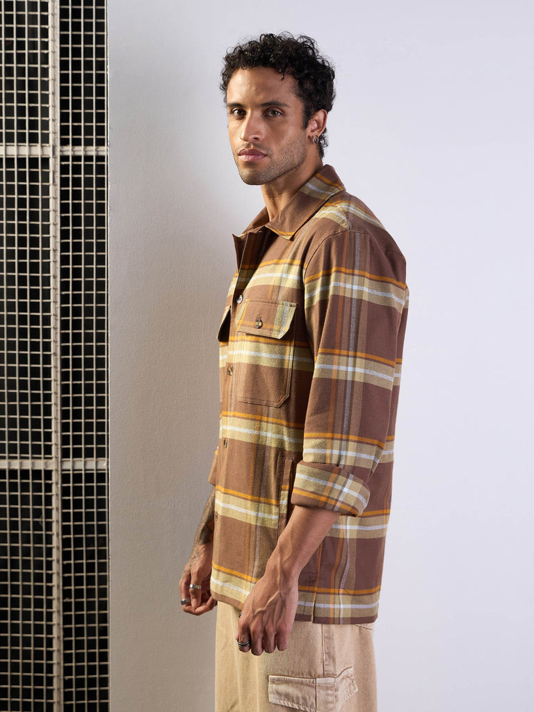 Men's Brown Side Pocket Shacket