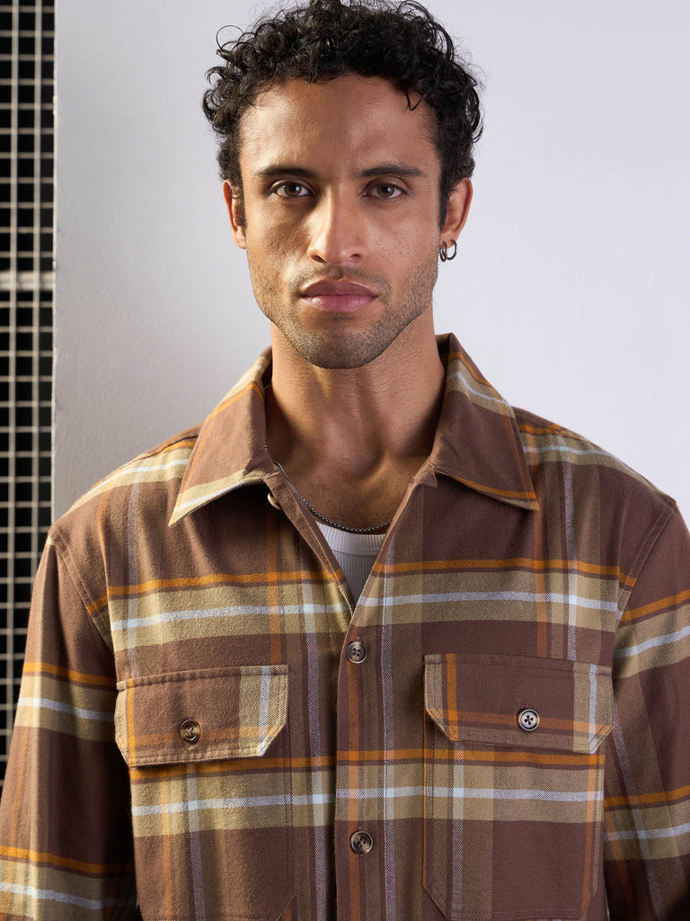 Men's Brown Side Pocket Shacket
