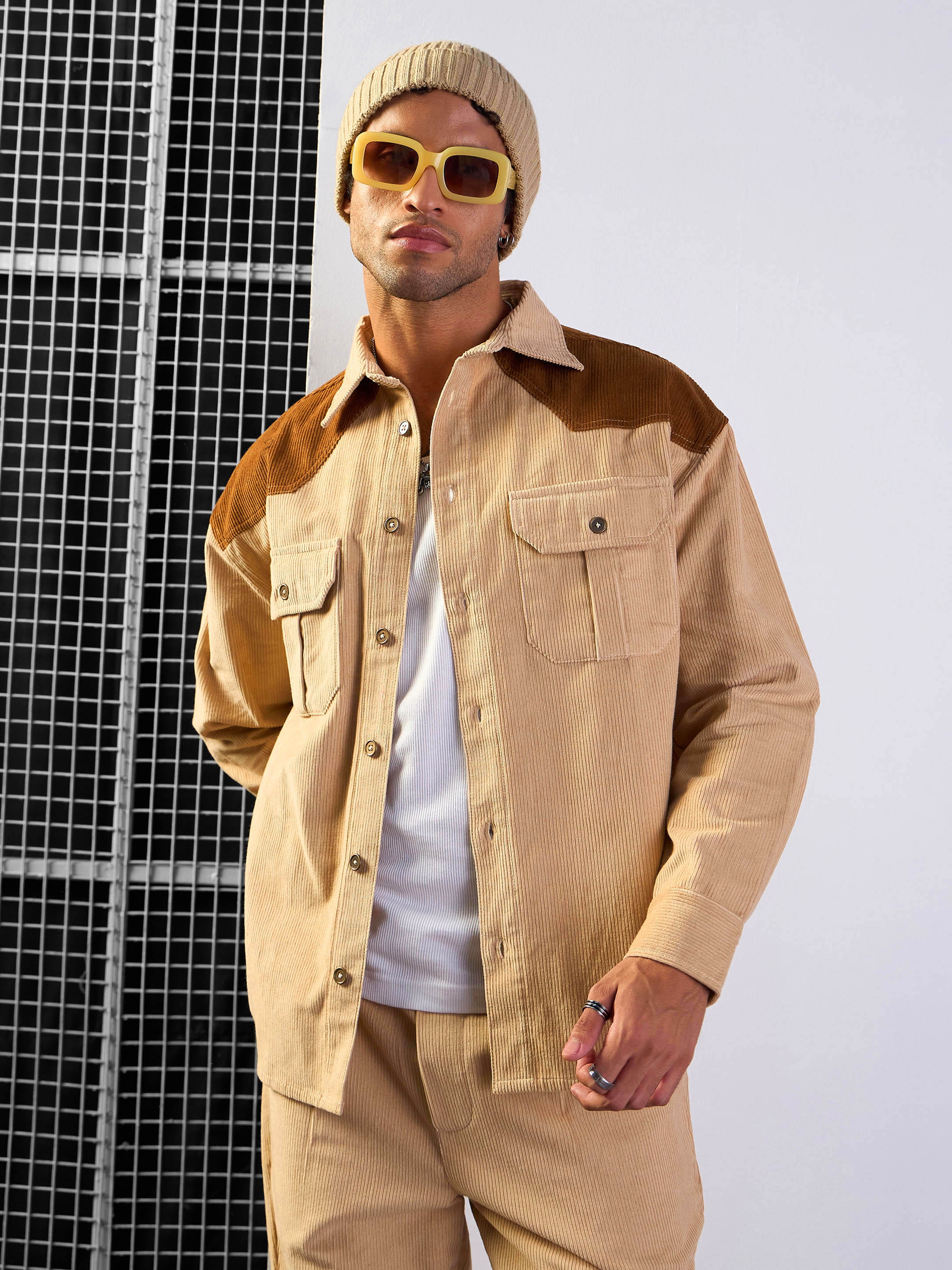 Men's Beige Over Size Shacket - Mascln Sassafras