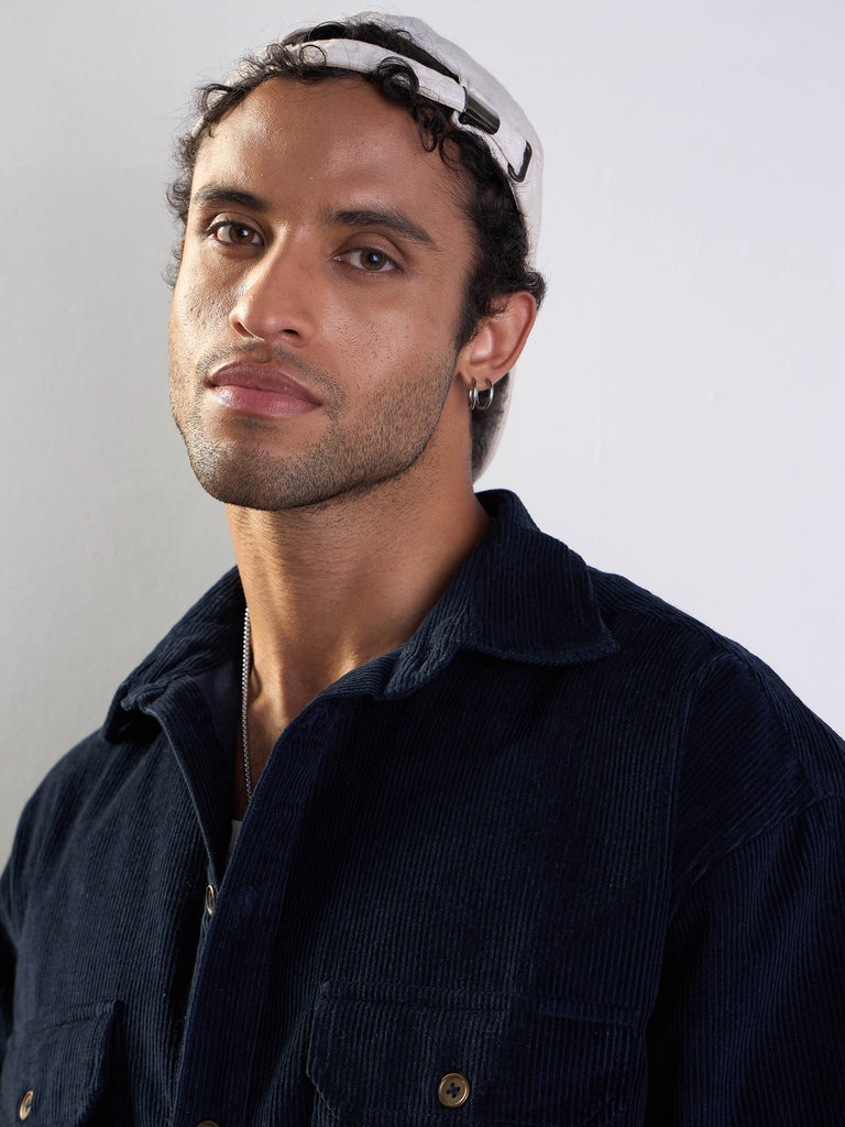 Men's Navy Blue Over Size Shacket