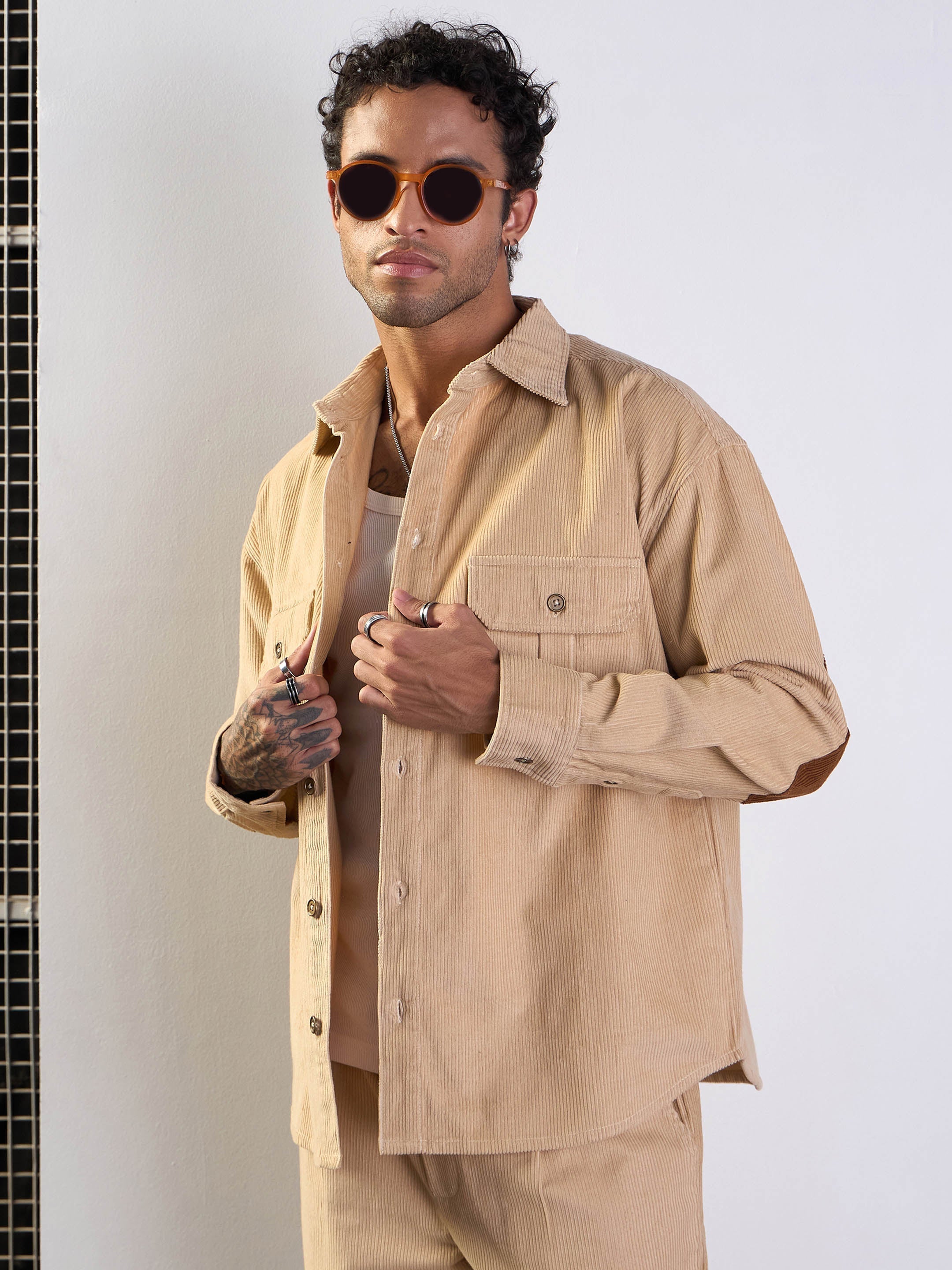 Men's Beige Over Size Shacket - Mascln Sassafras