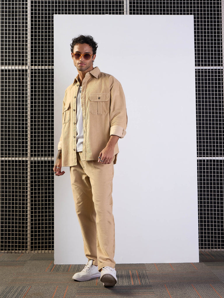 Men's Beige Over Size Shacket