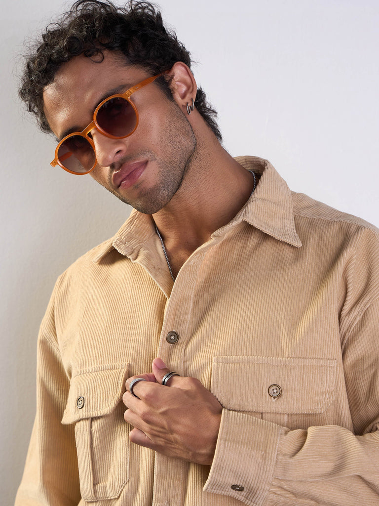 Men's Beige Over Size Shacket
