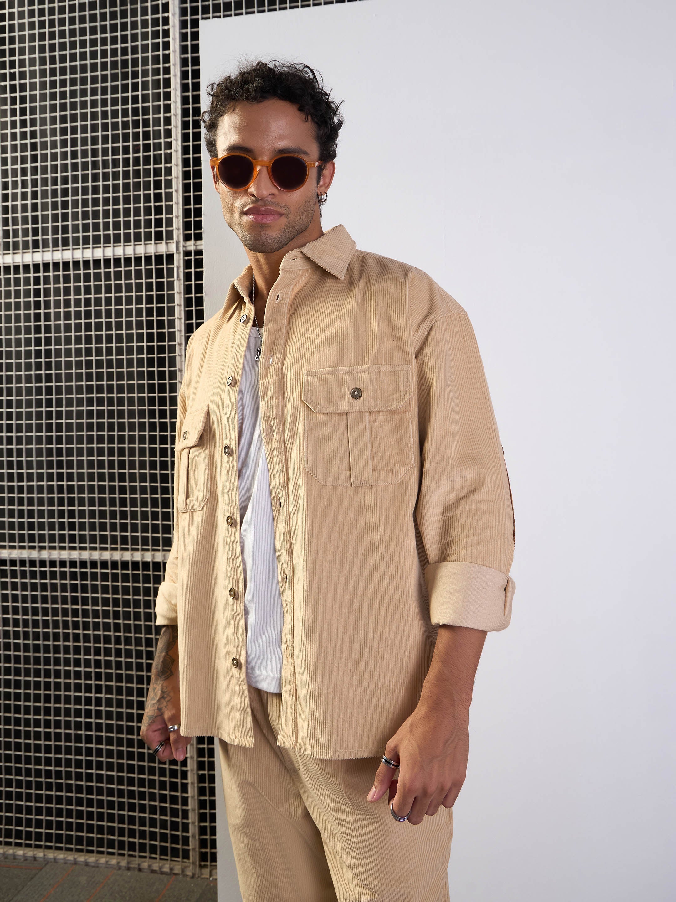 Men's Beige Over Size Shacket - Mascln Sassafras