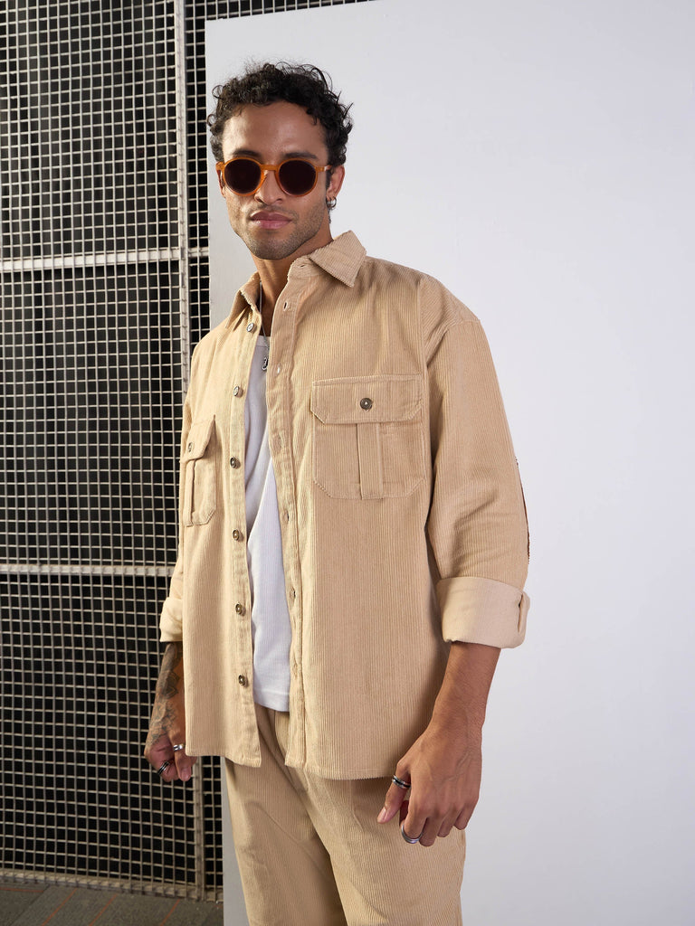 Men's Beige Over Size Shacket