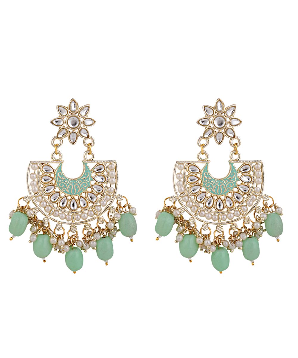 Women's Gold Plated Kundan and Pearl Studded Chandbali Maang-tikka and Earring Set