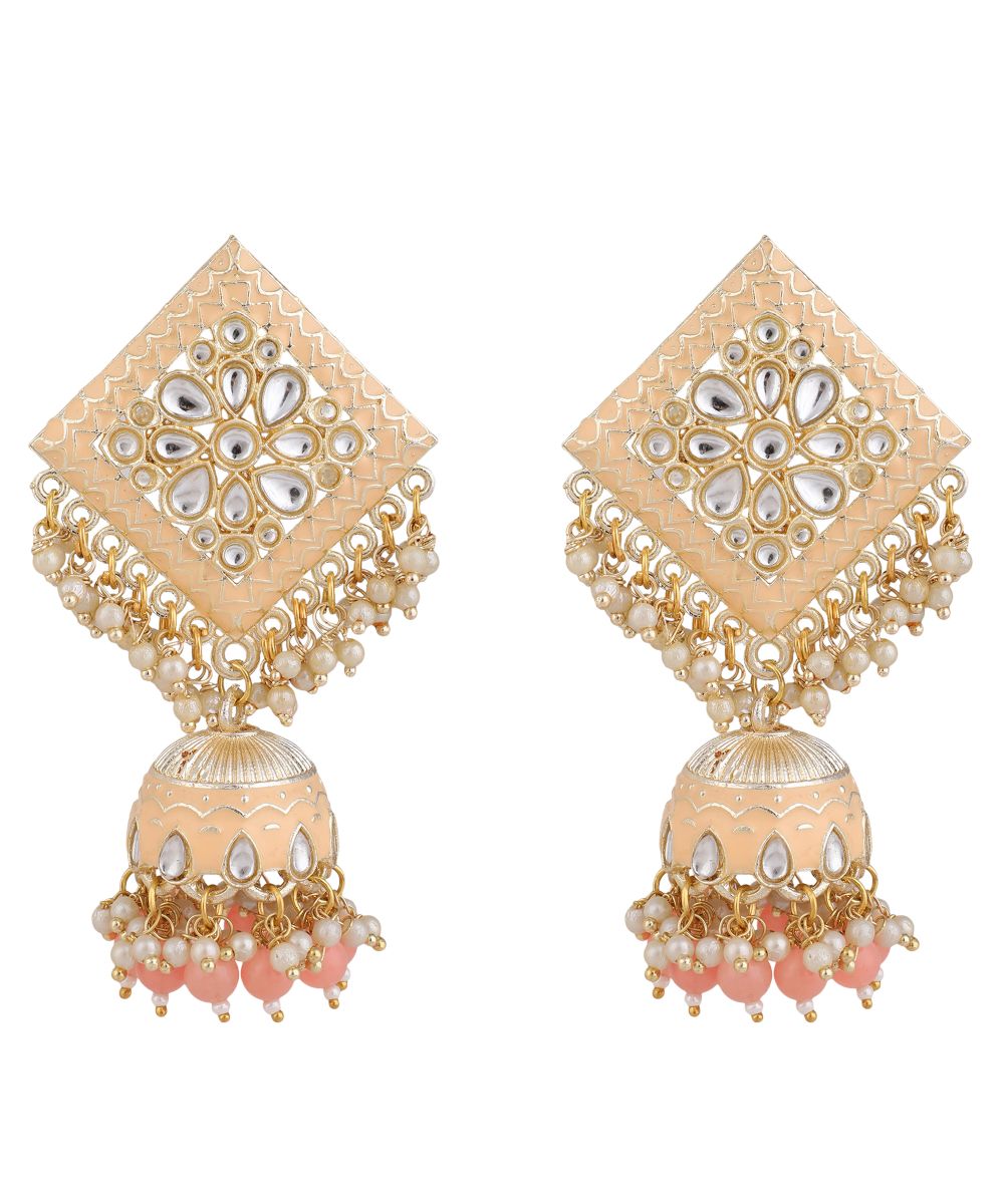 Women's Gold Plated Diamond Shape Stone studded Maang-tikka and Earring Set