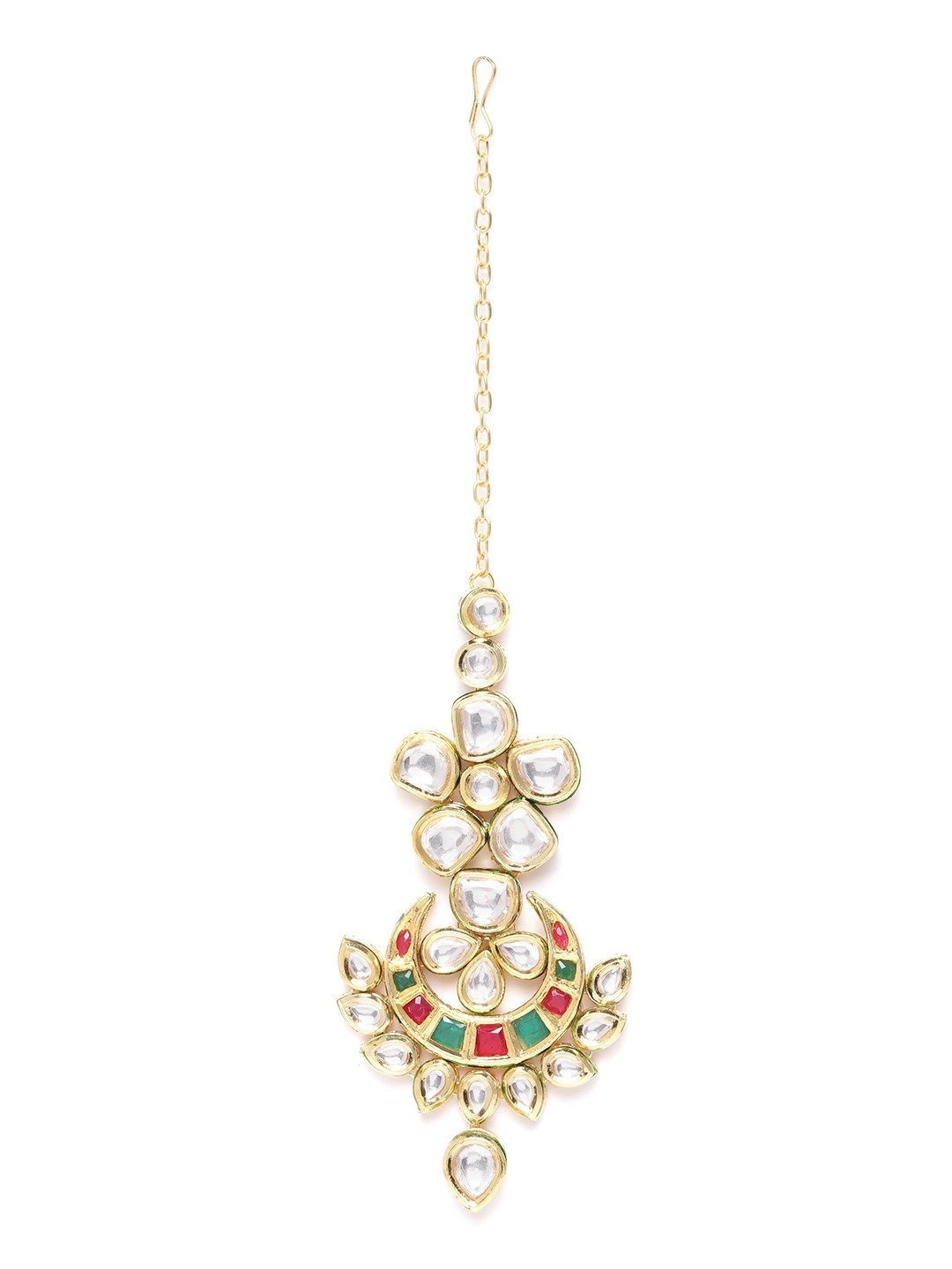 Women's Gold-Plated Kundan and Artificial Stone Studded Maang Tikka