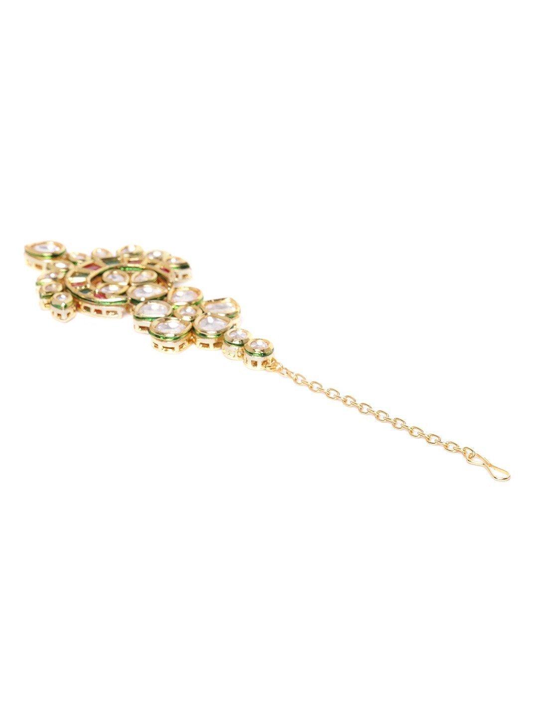 Women's Gold-Plated Kundan and Artificial Stone Studded Maang Tikka