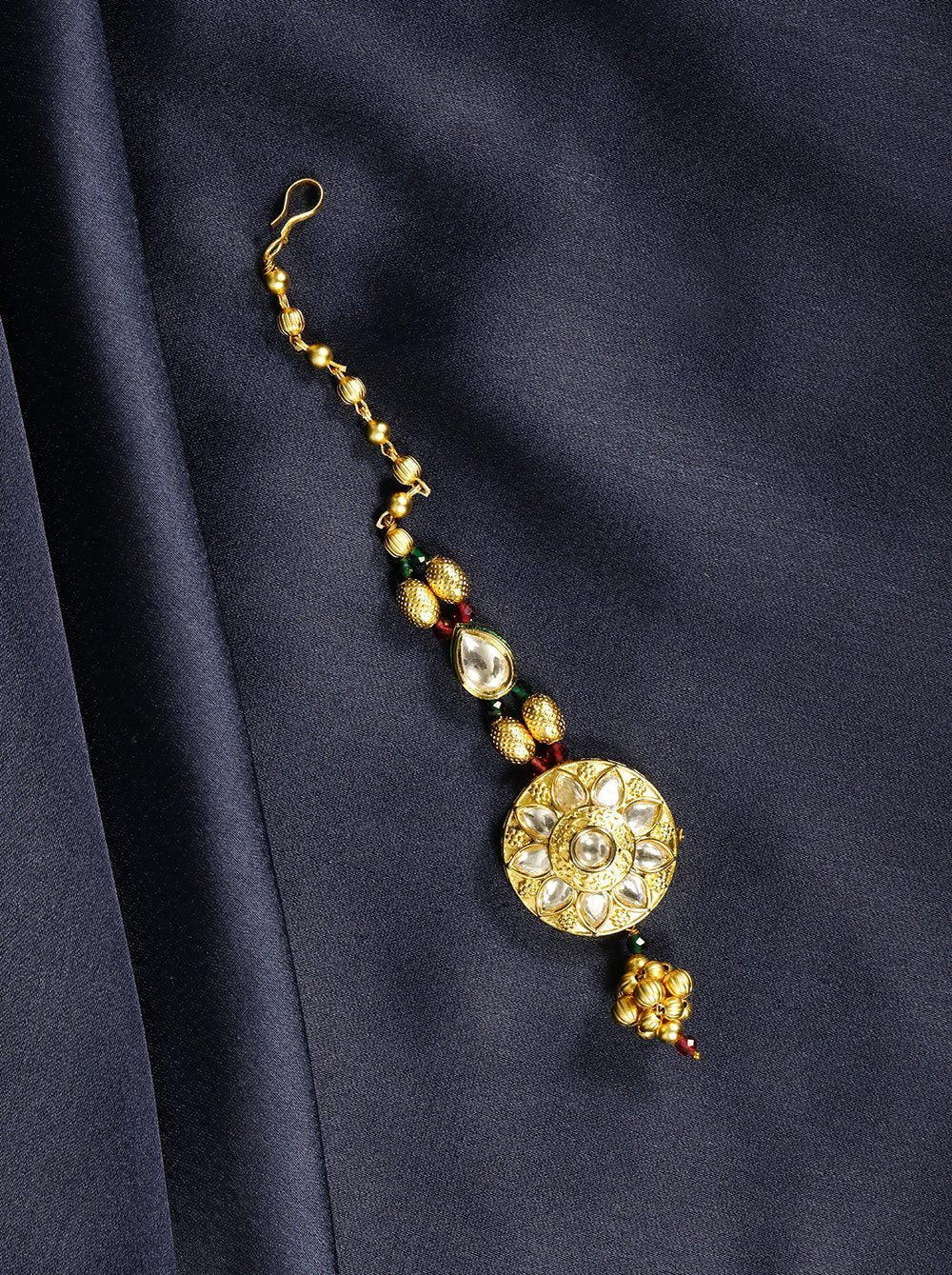 Women's Gold Plated Kundan Studded Handcrafted Maang Tikka