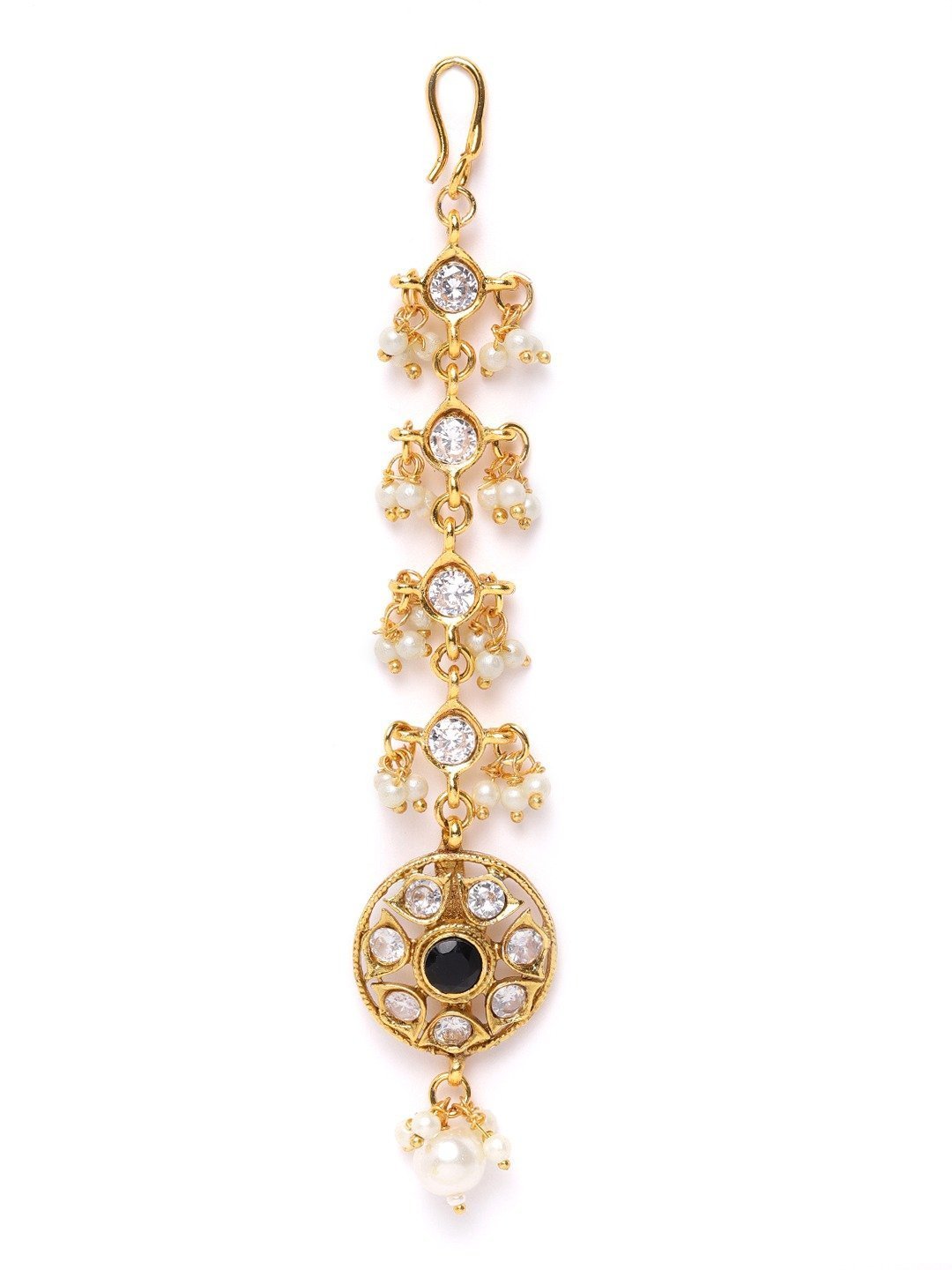 Women's Gold Plated Stone Studded and Beaded Maang Tikka