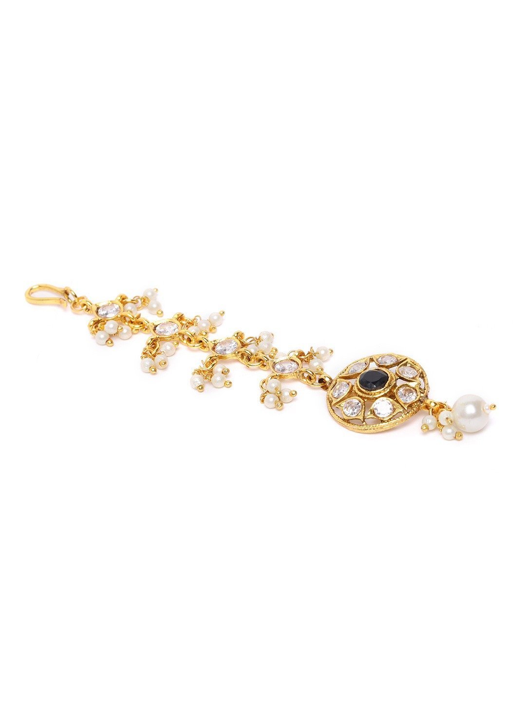 Women's Gold Plated Stone Studded and Beaded Maang Tikka
