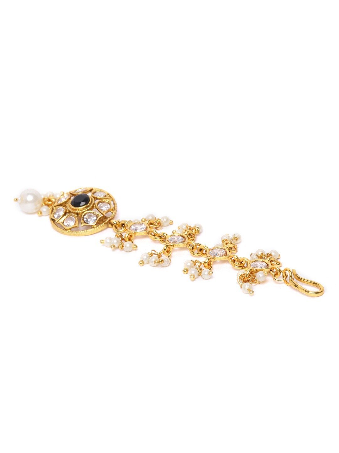 Women's Gold Plated Stone Studded and Beaded Maang Tikka
