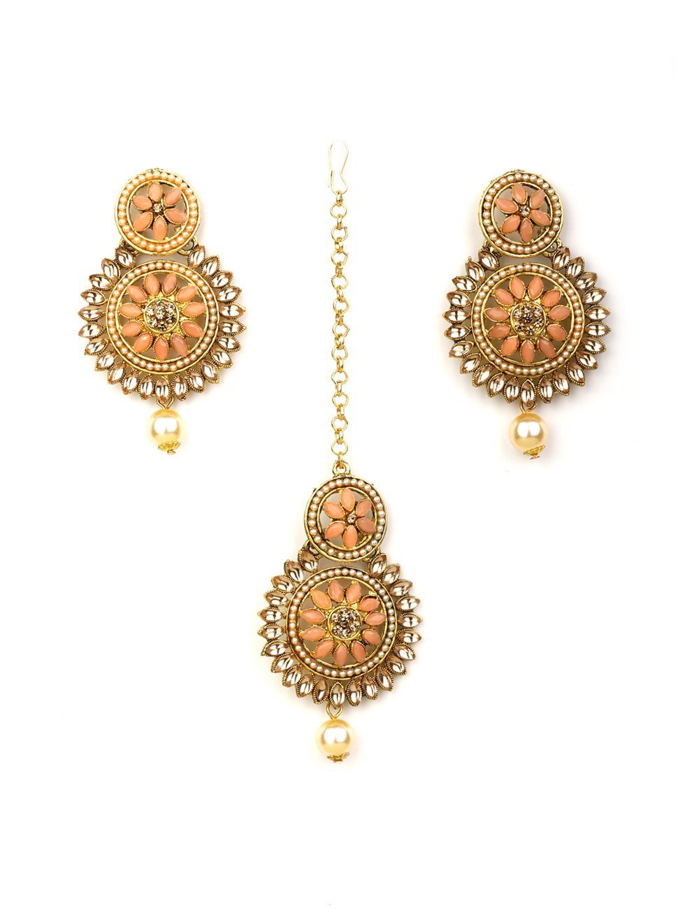 Women's Kundan Floral MaangTikka Earring Set