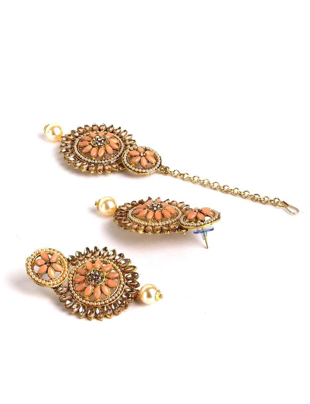 Women's Kundan Floral MaangTikka Earring Set
