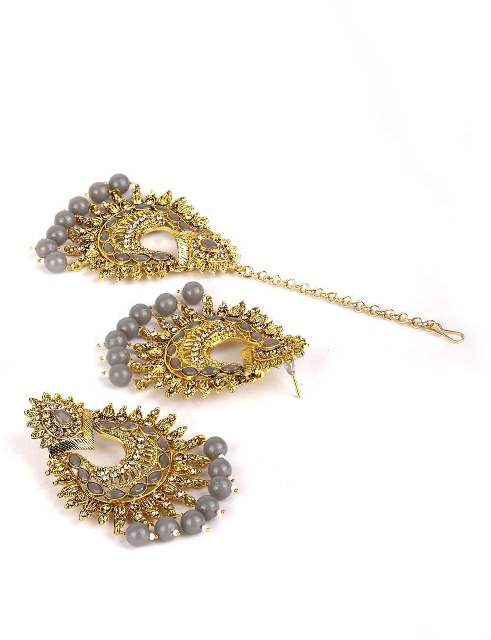 Women's Grey Stone MaangTikka Earring Set