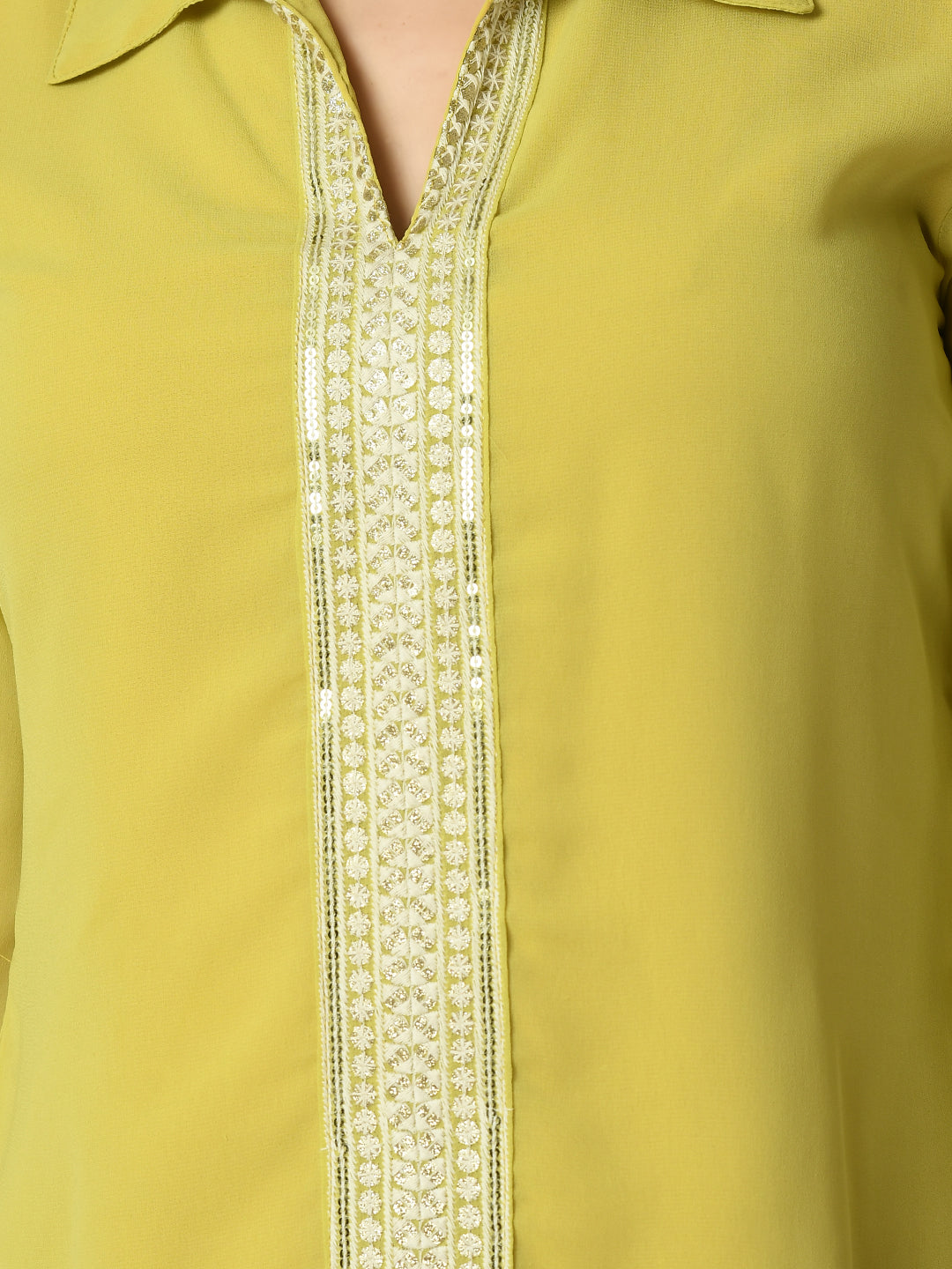 Women's Yellow Embroidered Party  Fusion Top - Myshka