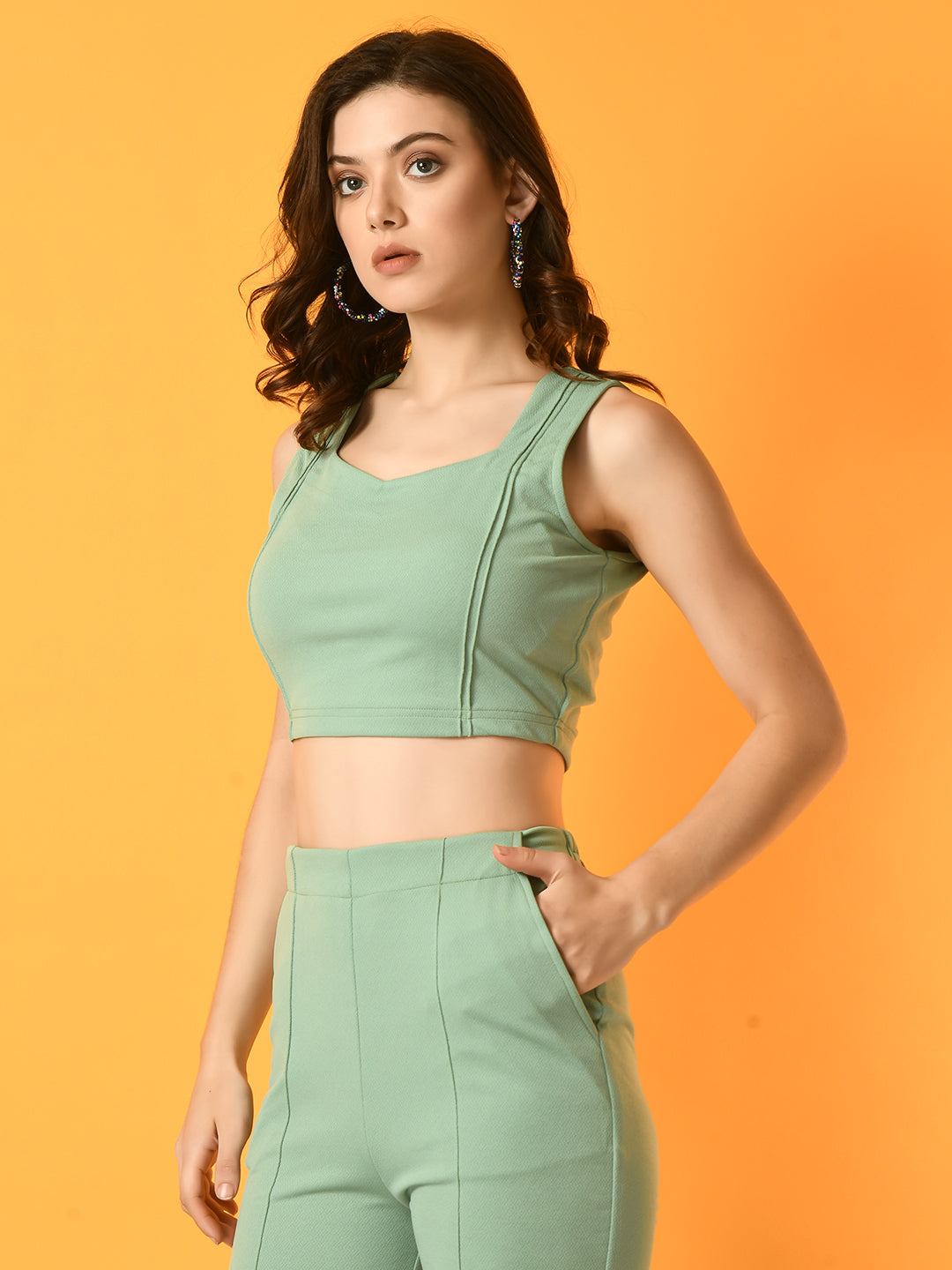 Women's Green Solid Party  Top - Myshka