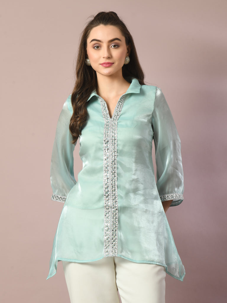 Women's  Blue Solid Longline Party Tunic