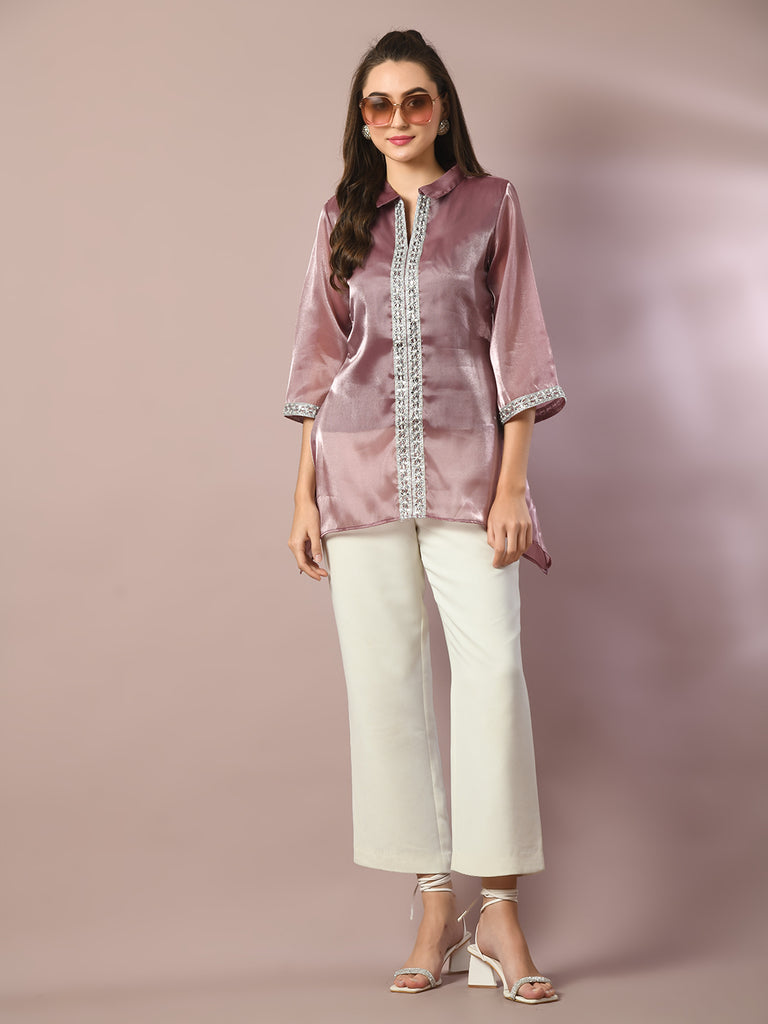 Women's  Brown Solid Longline Party Tunic