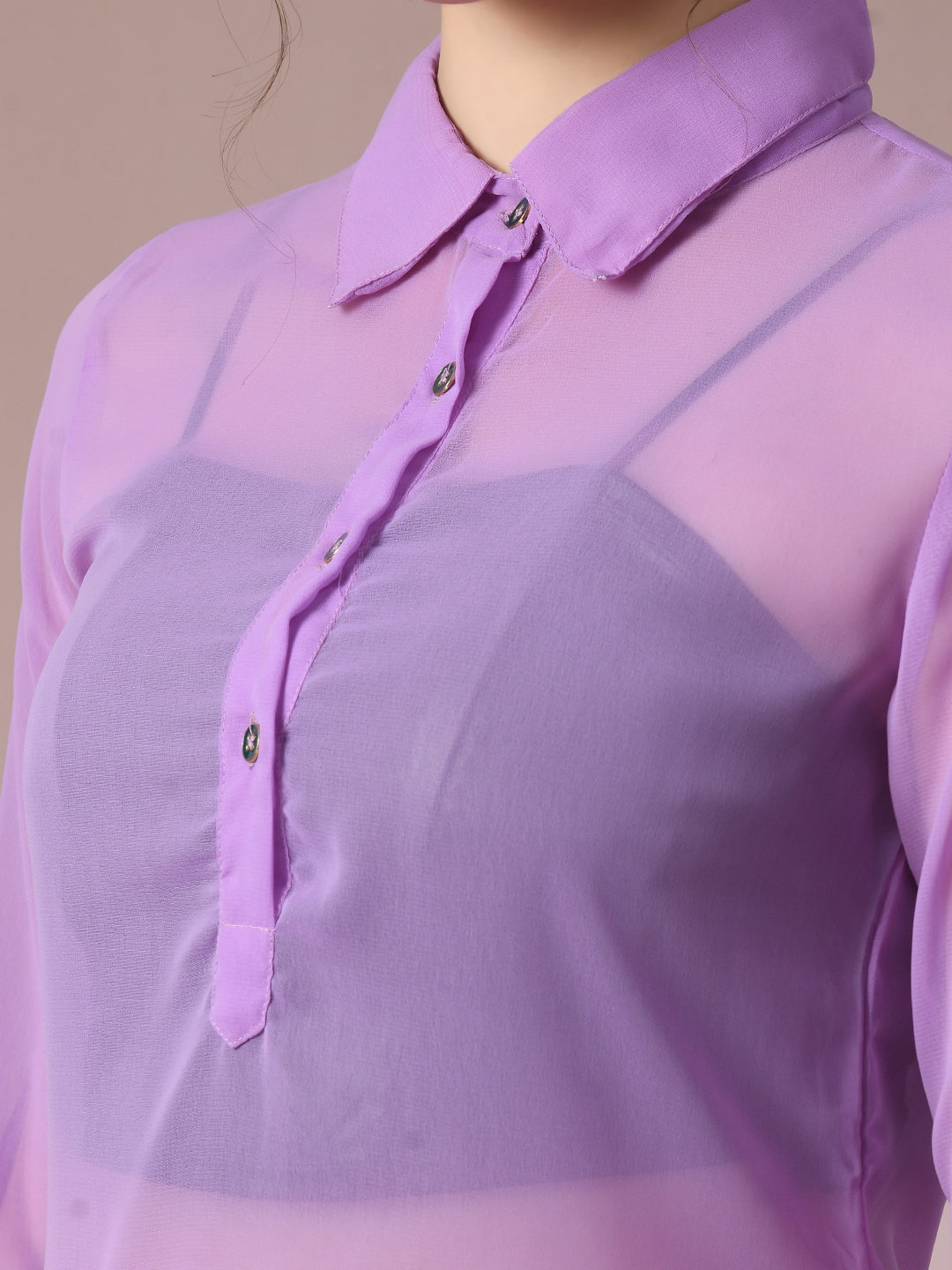 Women's  Lavender Solid Georgette Longline Party Sheer Tunic  - Myshka