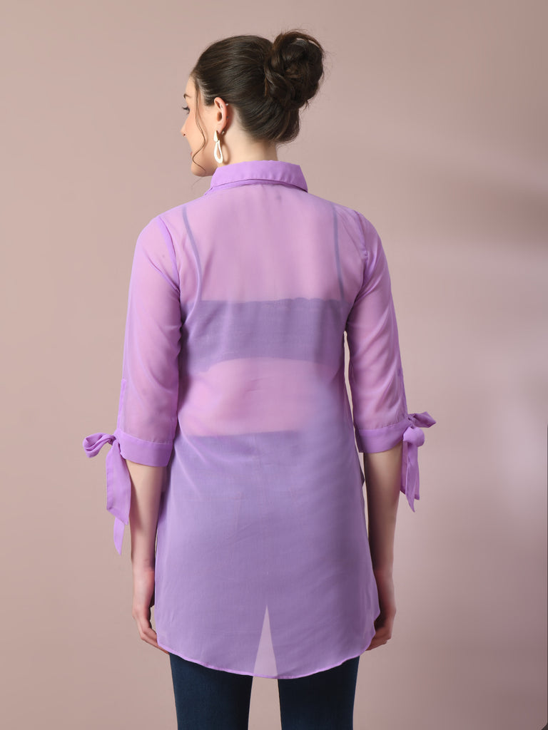 Women's  Lavender Solid Georgette Longline Party Sheer Tunic