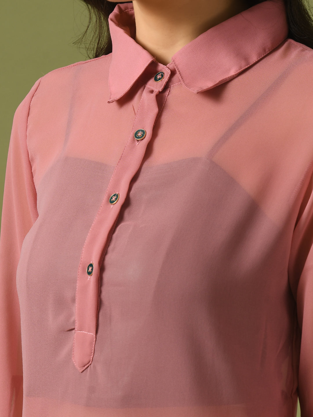 Women's  Pink Solid Georgette Longline Party Sheer Tunic  - Myshka