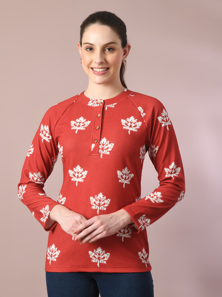 Women's  Rust Embellished Raglan Sleeve Party Top