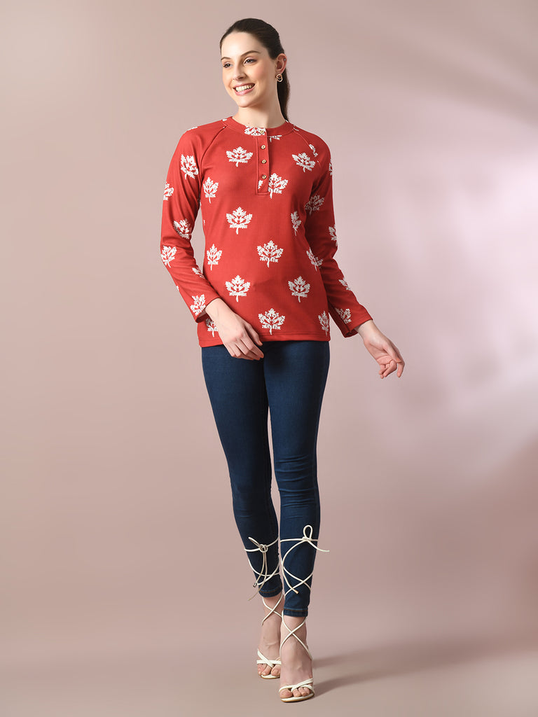 Women's  Rust Embellished Raglan Sleeve Party Top