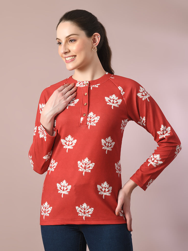 Women's  Rust Embellished Raglan Sleeve Party Top