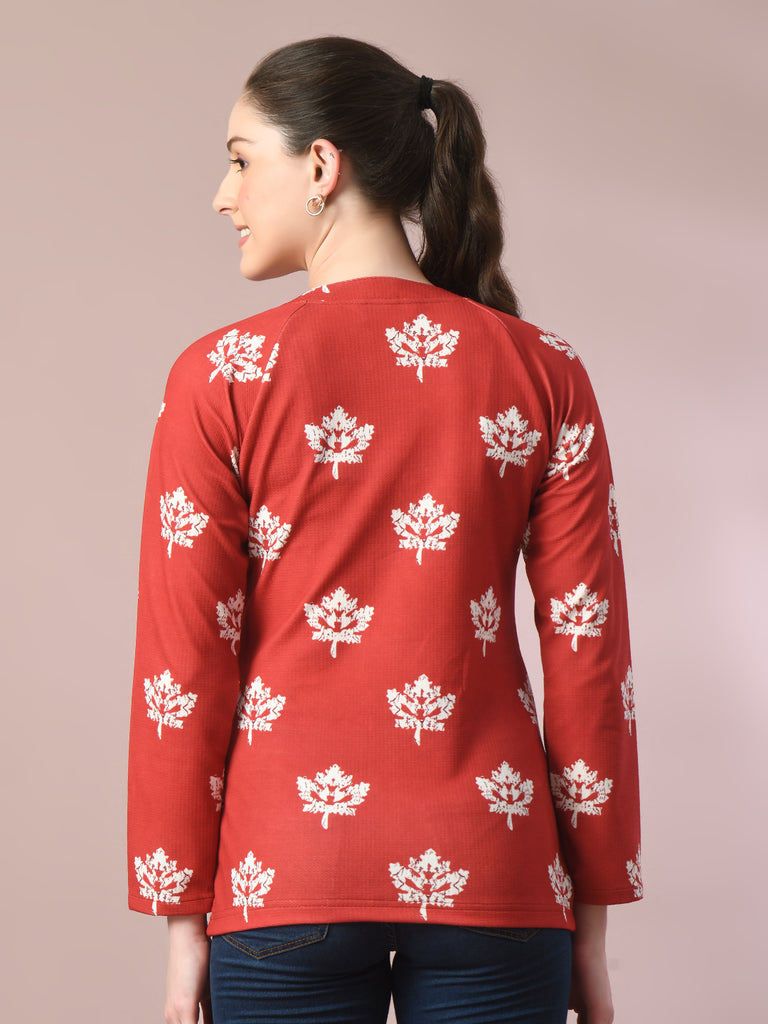 Women's  Rust Embellished Raglan Sleeve Party Top