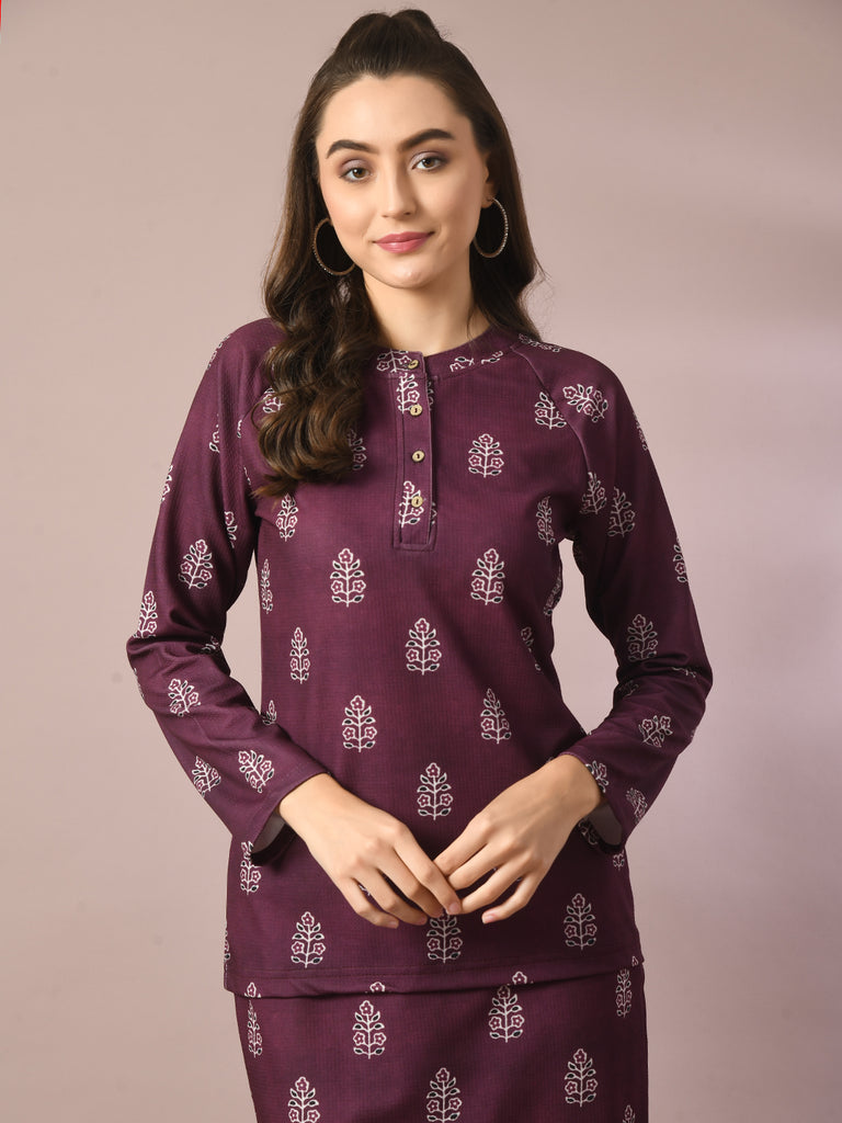 Women's  Violet Embellished Raglan Sleeve Party Top