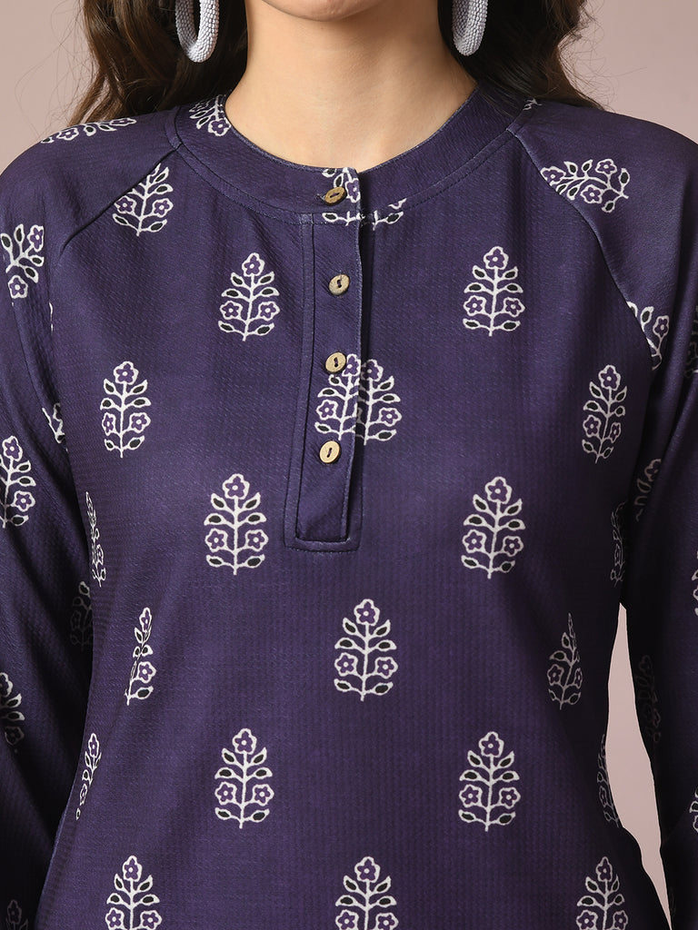 Women's  Navy Blue Embellished Raglan Sleeve Party Top