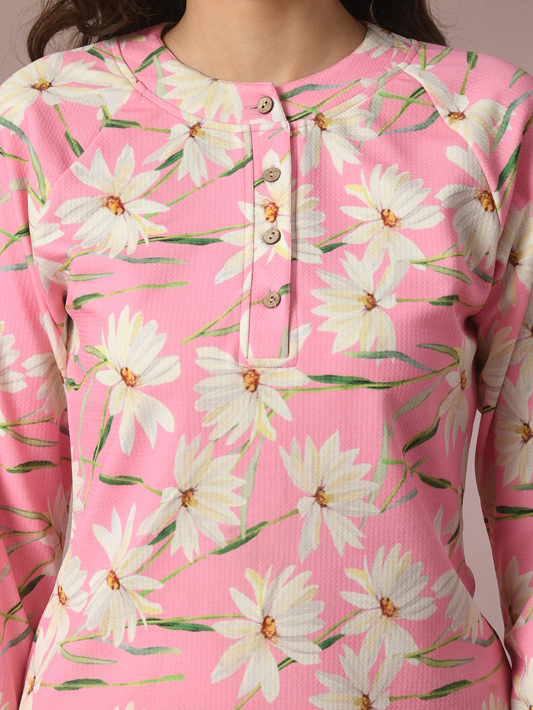 Women's  Pink Embellished Raglan Sleeve Party Top