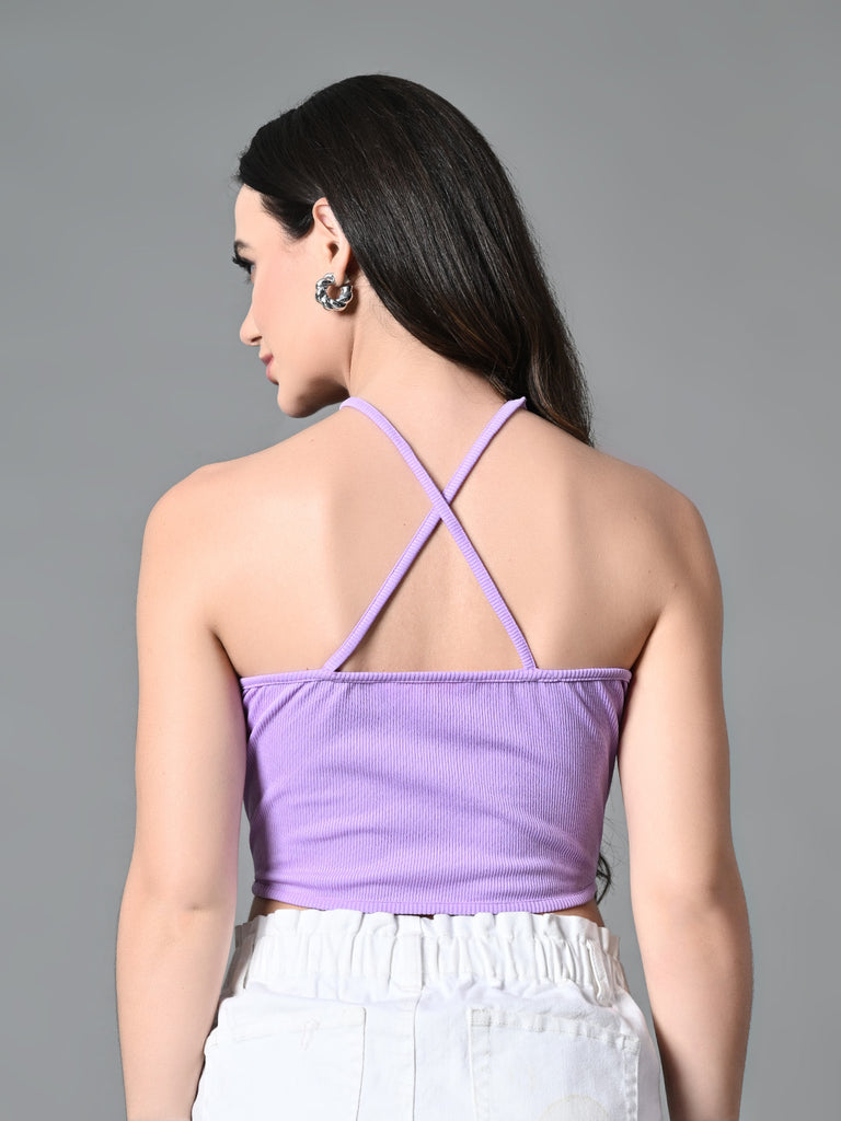 Women's Lavender Ribbed Solid Casual Top
