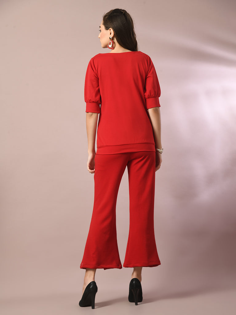Women's  Red Solid Party Parallel Trousers