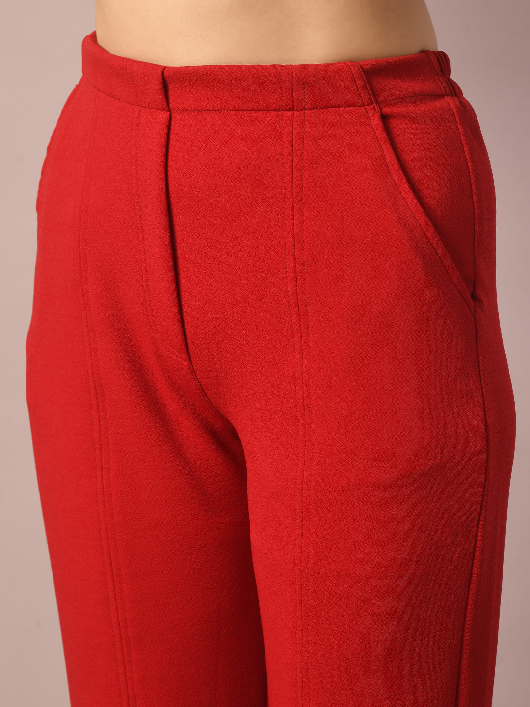 Women's  Red Solid Party Parallel Trousers   - Myshka