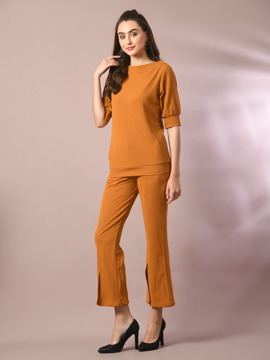 Women's  Mustard Solid Party Parallel Trousers   - Myshka