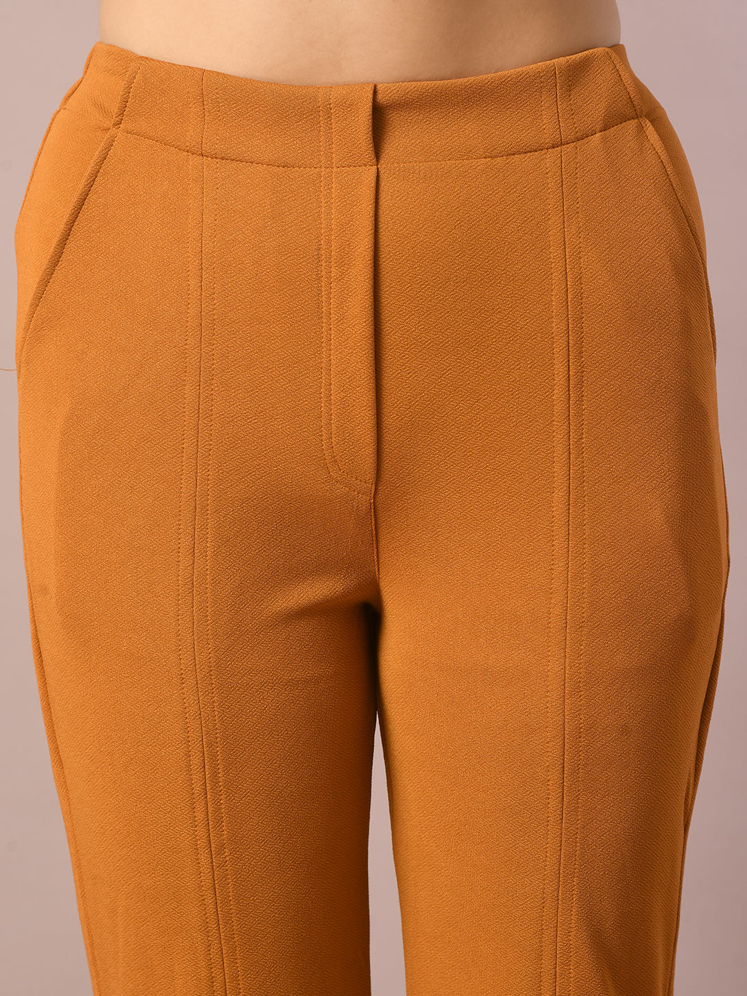 Women's  Mustard Solid Party Parallel Trousers   - Myshka