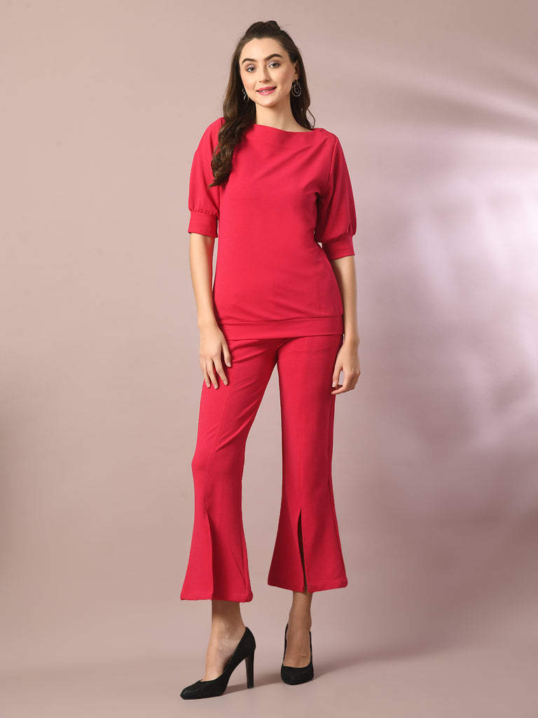 Women's  Pink Solid Party Parallel Trousers