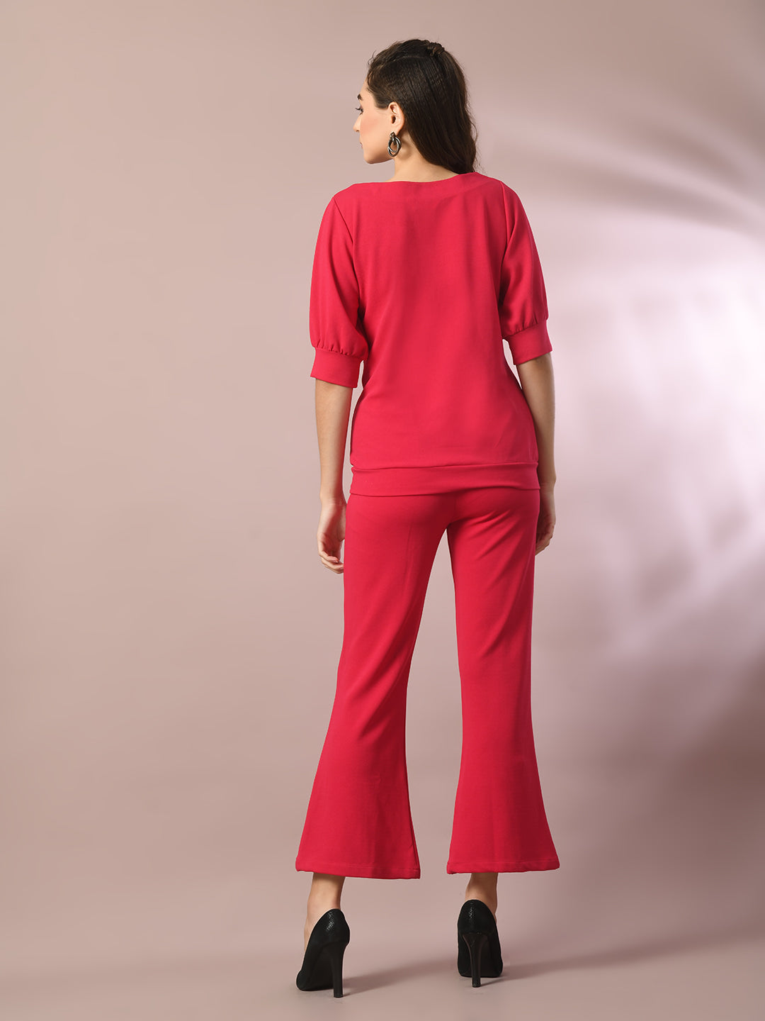 Women's  Pink Solid Party Parallel Trousers   - Myshka
