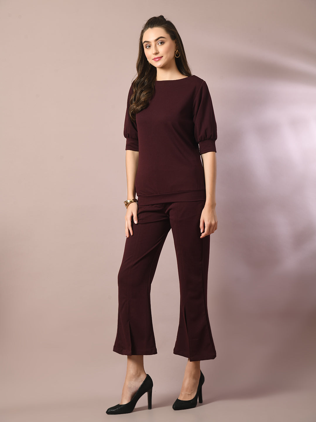 Women's  Coffee Brown Solid Party Parallel Trousers   - Myshka
