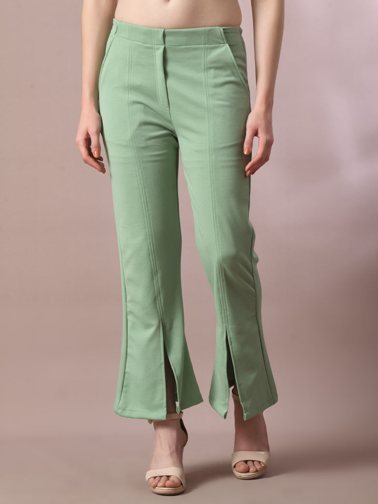Women's  Sea Green Solid Party Parallel Trousers