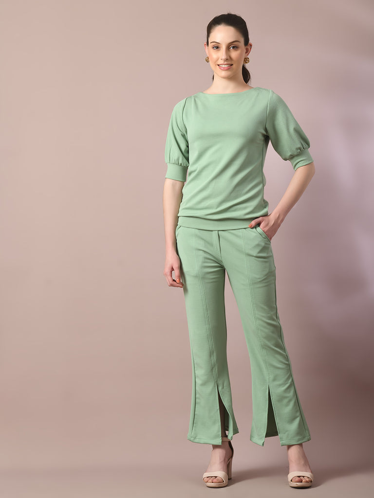 Women's  Sea Green Solid Party Parallel Trousers