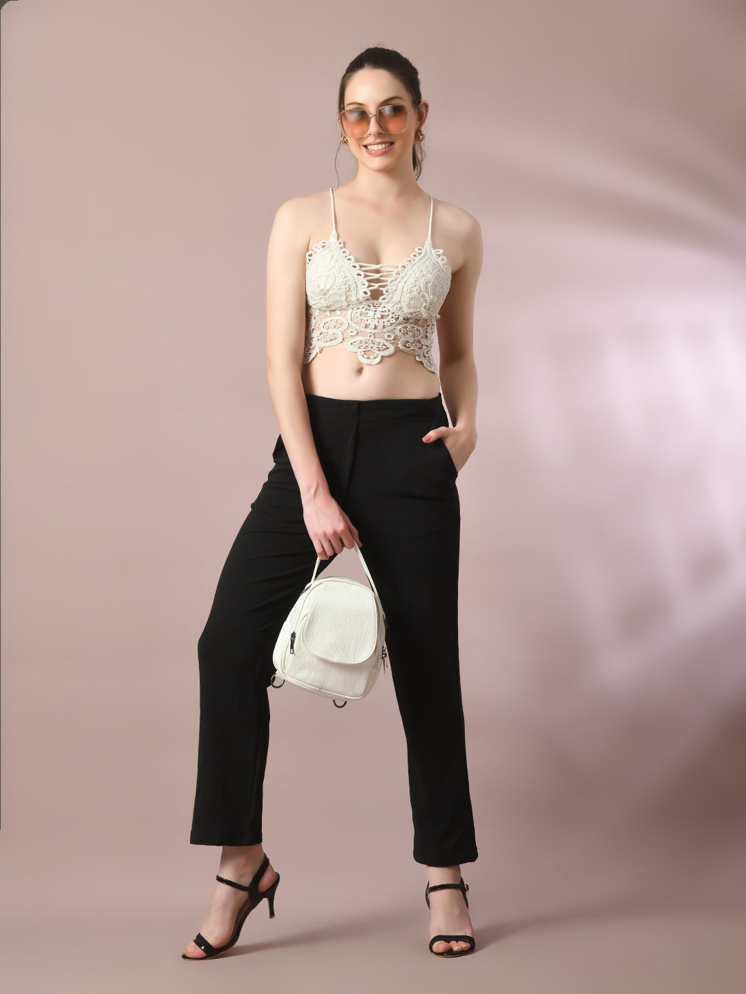 Women's Black Solid Party Straight Trousers