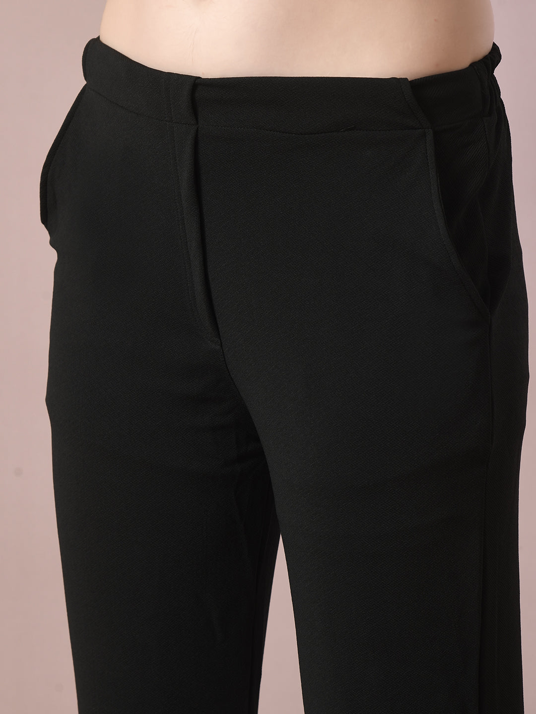 Women's Black Solid Party Straight Trousers - Myshka