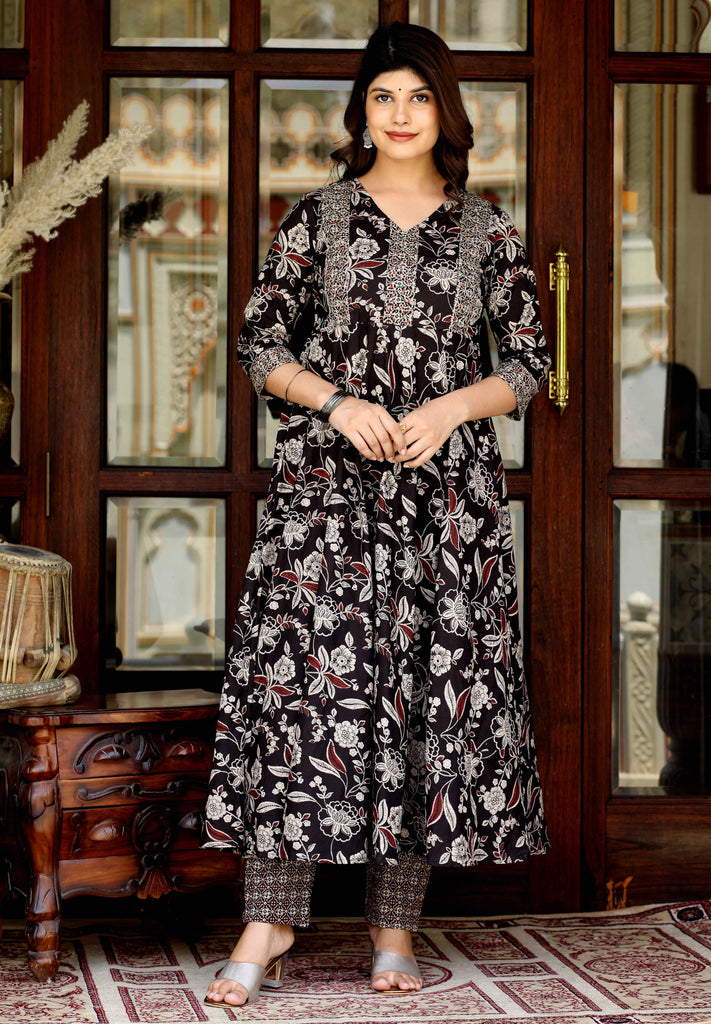 Women's Yoke Embroidery Anarkali Kurta And Palazzo Set
