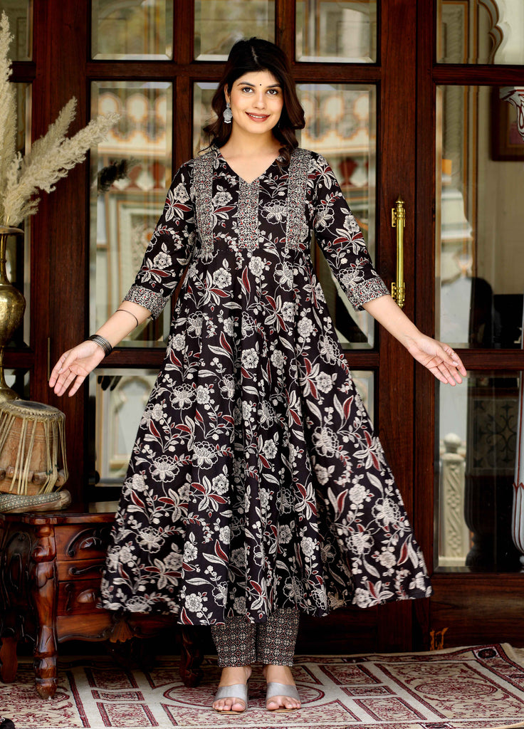 Women's Yoke Embroidery Anarkali Kurta And Palazzo Set