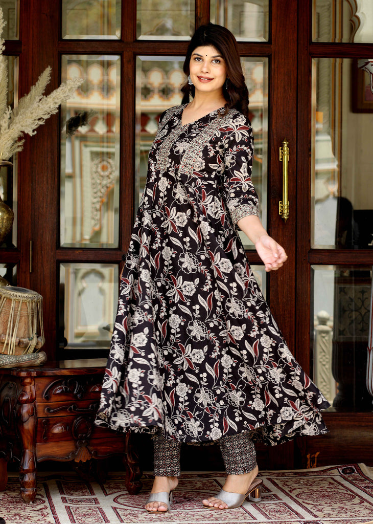 Women's Yoke Embroidery Anarkali Kurta And Palazzo Set